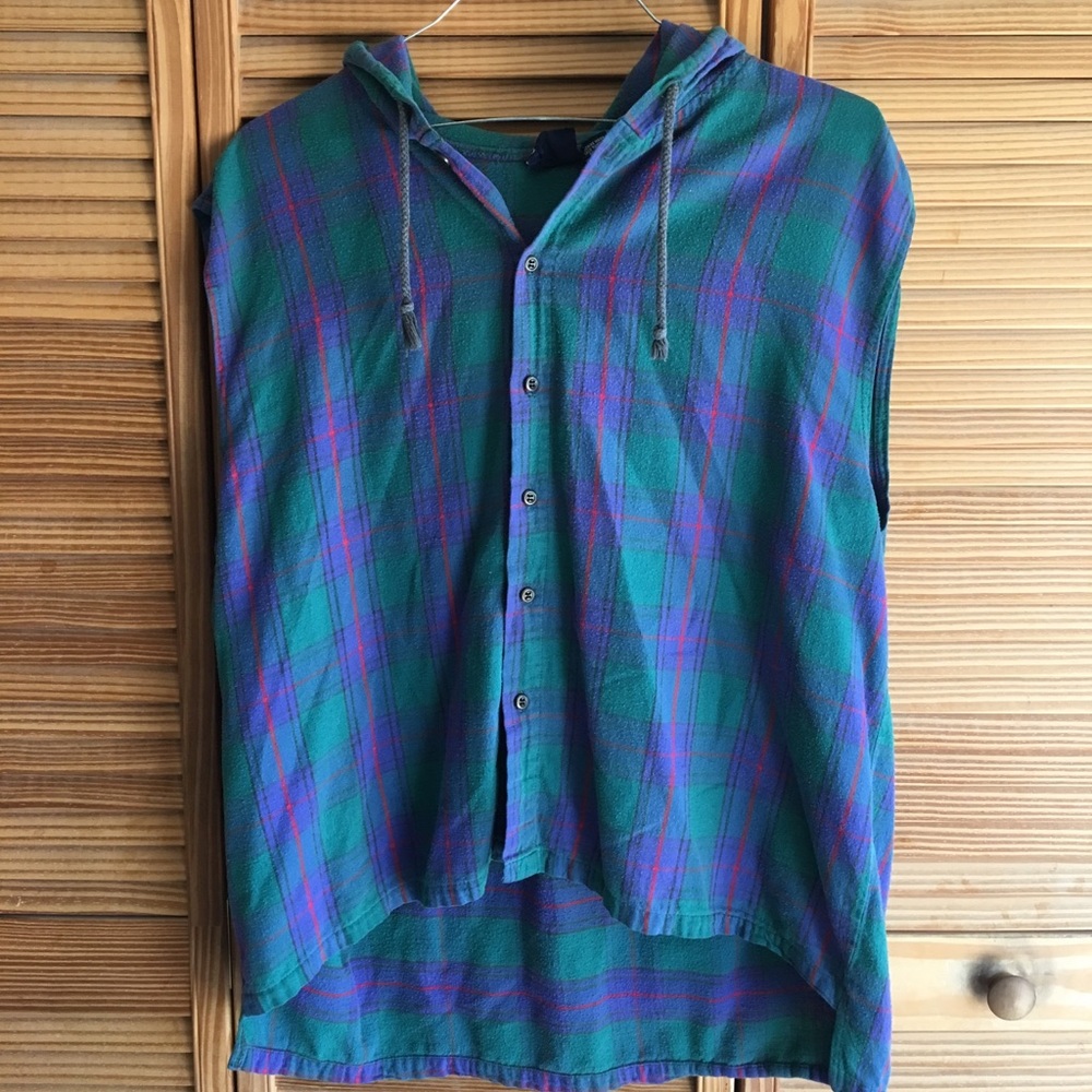 Bon Homme Sleeveless Hooded Flannel Top
